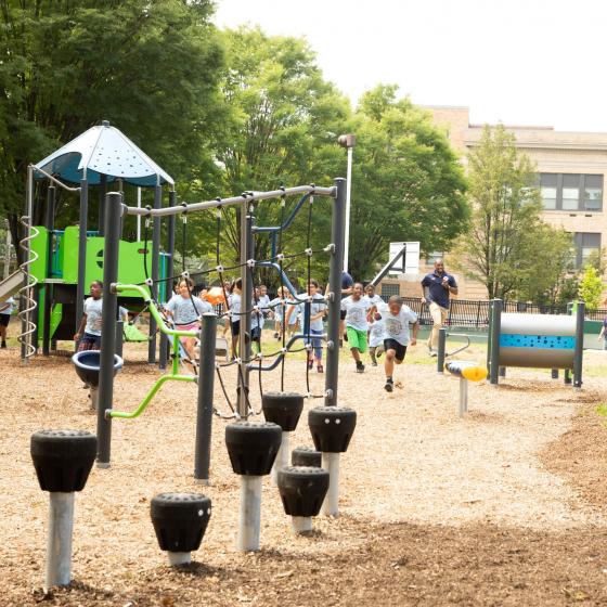 Kids running on playground